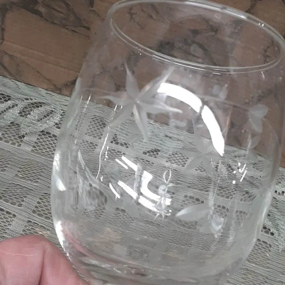 Glass decanter &‎ 3 pc MCM Starflower stemware collection,Vintage Etched Crystal